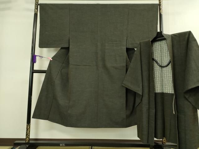 平和屋着物 上 男性 紬 アンサンブル 長羽織 濃い千歳茶色 羽織紐付き DZAA9214kh5