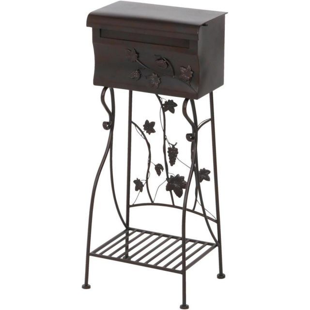 不二貿易 郵便ポスト 置き型 ブラウン グレープ 郵便受け ポスト メールボックス 棚付き 38174