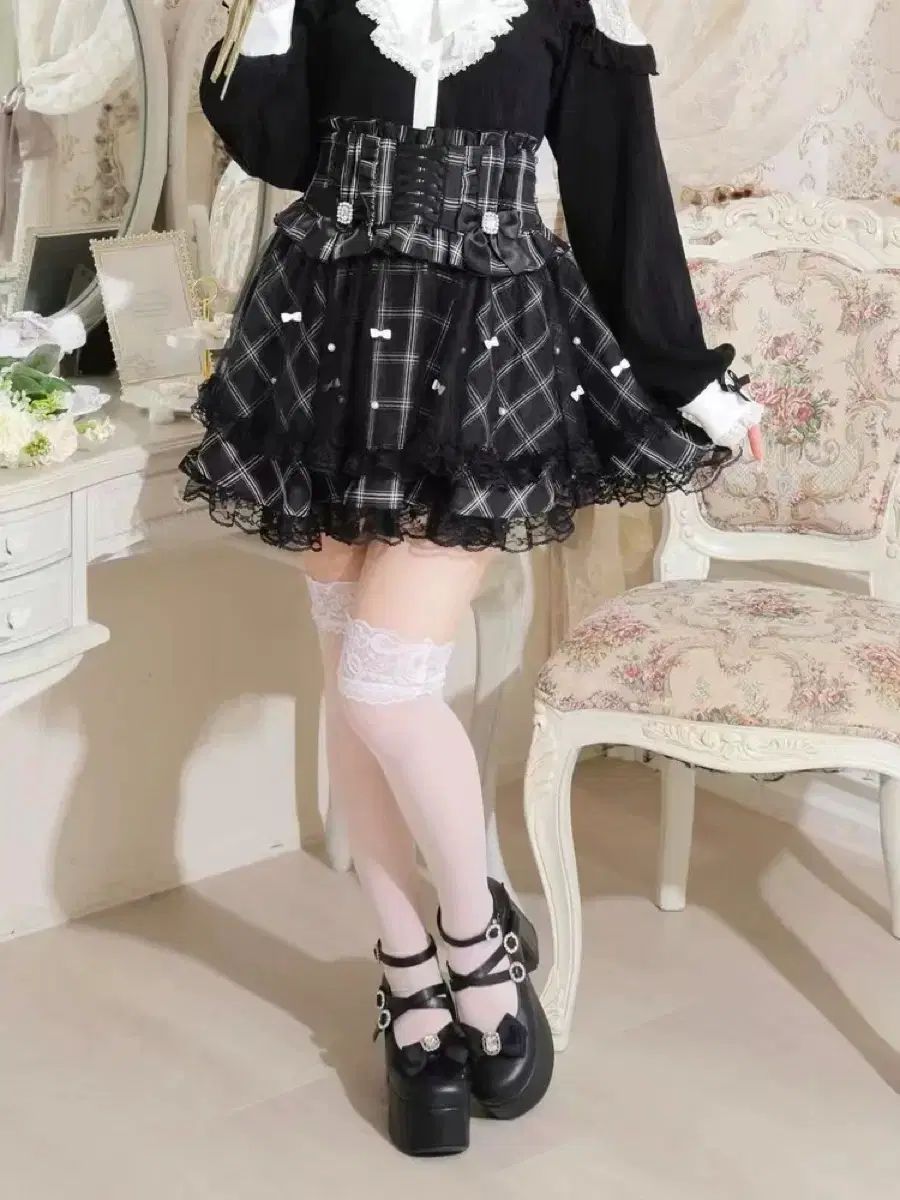 NOEMIE ノエミー さきまるちゃん フリル レース リボン スカート チェック 黒 量産型 地雷系