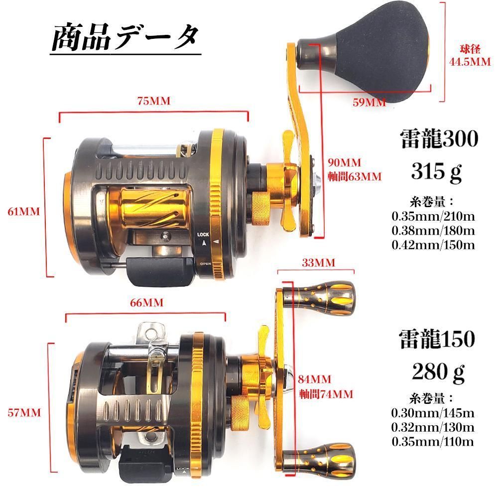 YU232-300R リール ベイトリール 釣りリール ドラムリール 右巻き