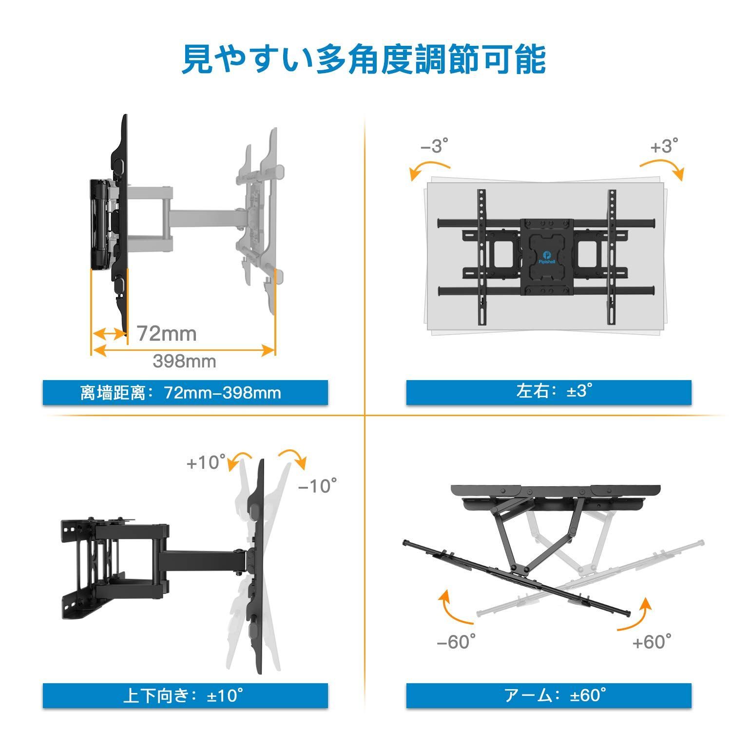 セール中】Pipishell ウォールマウント テレビ壁掛け金具 大型 37-70