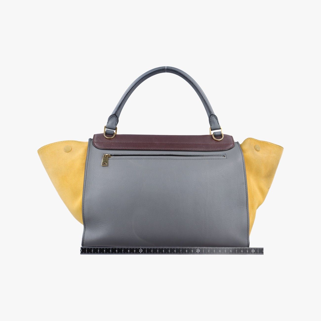 セリーヌCelineトラペーズ ミディアムグレー×ボルドー×イエロースエード×レザーF-SN-0152