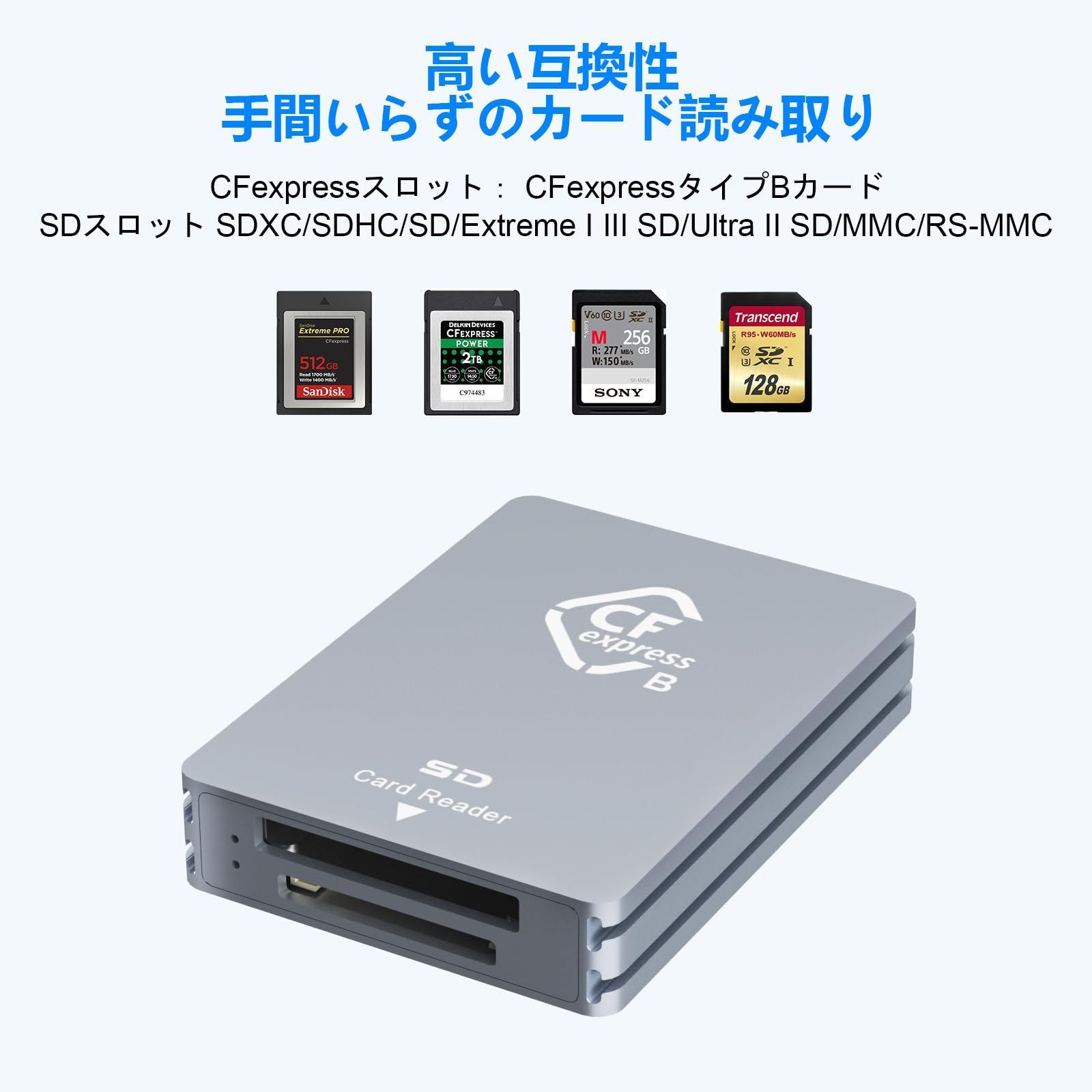 特価】CFexpressタイプB/SDデュアルスロットカードリーダーUSB C