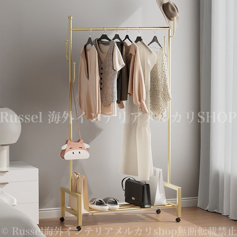 1835値下げハンガーラック トリプル＋棚付き 突っ張り伸縮 耐