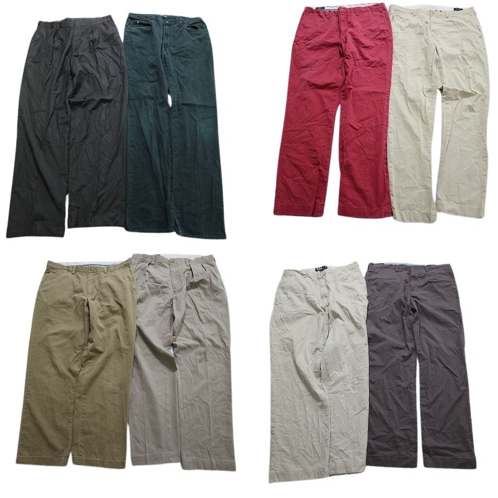古着卸 まとめ売り ラルフローレン パンツ 8枚セット (メンズ 36 ) チノパン カラーパンツ ブラック ２タック MU6679