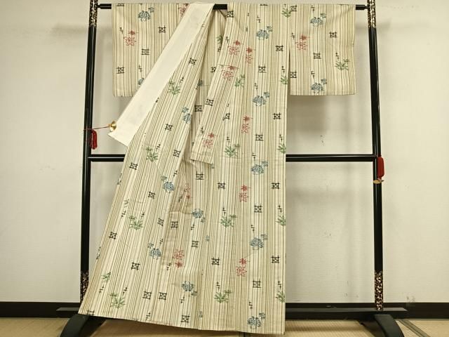 平和屋着物▽上質な紬 単衣 格子間道 黒地 正絹 逸品 CAAV3159ut