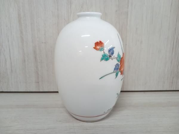 人間国宝 十四代 酒井田柿右衛門 錦牡丹鳥 一輪挿し 高さ約13cm 人間