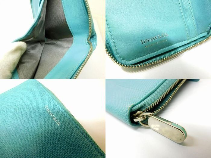 ティファニー 財布 □ ティファニーブルー レザー ラウンドファスナー  