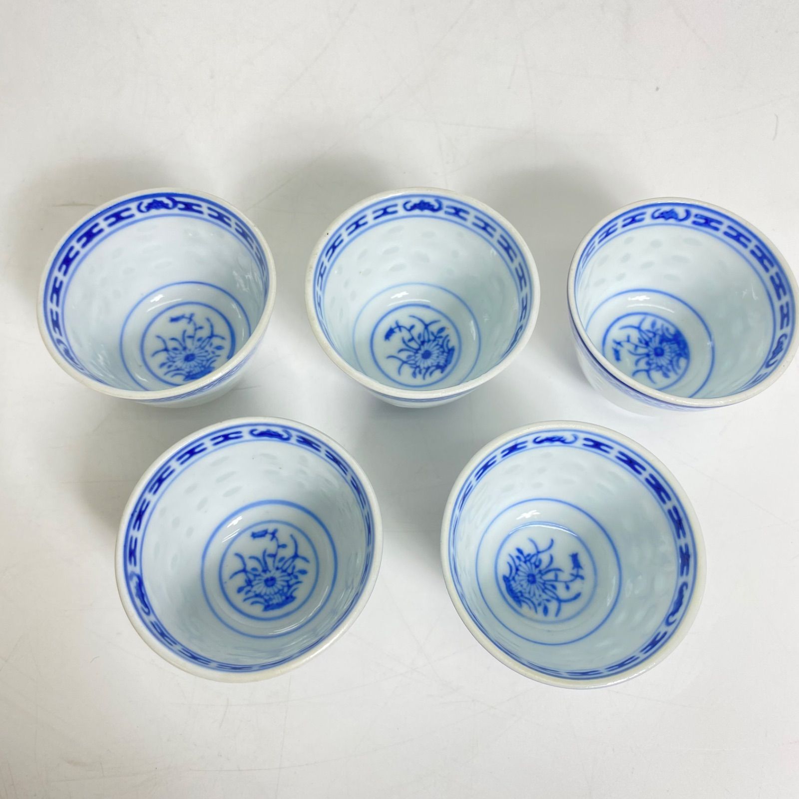 蛍焼 中国茶器 蛍焼き 湯呑み 5客セット 透かし ホタル焼 青絵