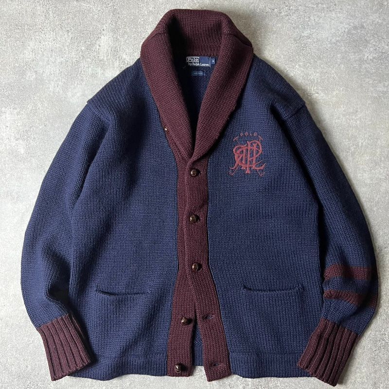 90s Polo by Ralph Lauren 刺繍ロゴ カーディガン M 90s POLO RALPH LAUREN エンブレム ロゴ 刺繍 ウール ニット