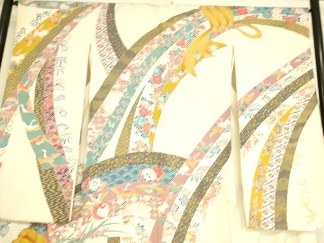 平和屋着物▽豪華振袖 単衣 駒刺繍 束ね熨斗鳳凰花文 金彩 正絹 逸品