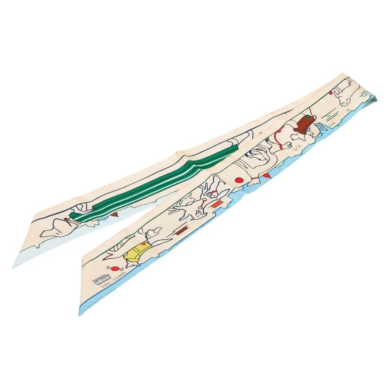 エルメス ツイリー Les Chiens Parisiens パリジャンの犬 ベージュ マルチ シルク レディース HERMES 1-0207992
