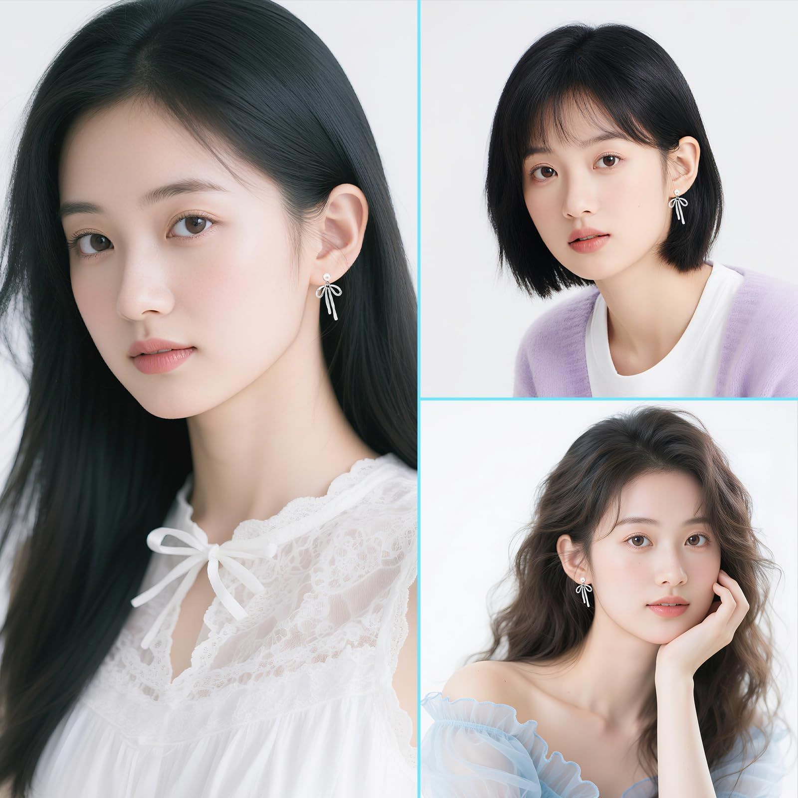 プレゼント対応 ゴールド ホワイトゴールド 36mm 上品 ギフトボックス入り - 淡水パール＆18Kメッキ S925銀 リボンピアス JEWELRY ASTERUS