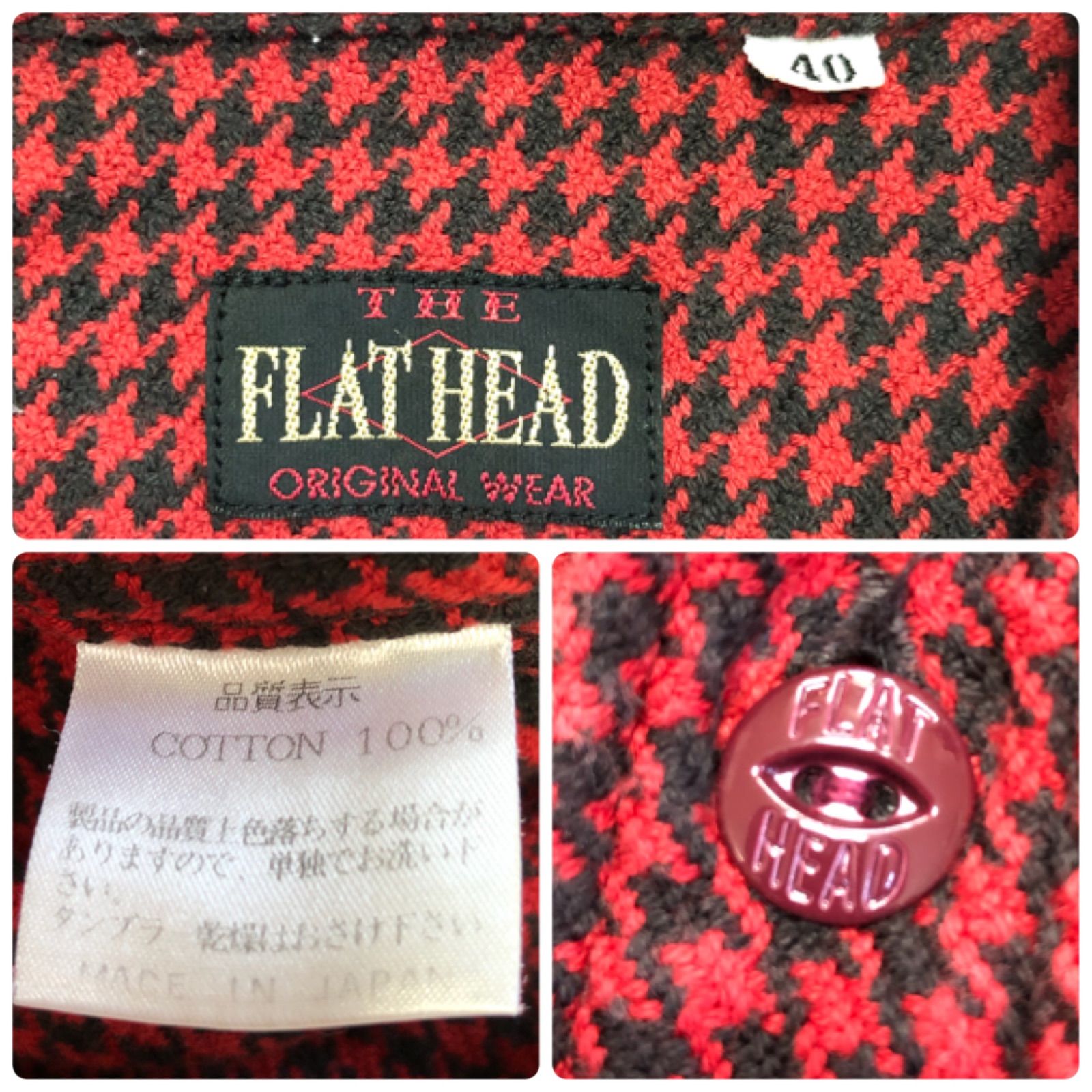 THE FLAT HEAD ワークシャツ チンストラップ 千鳥格子柄 長袖