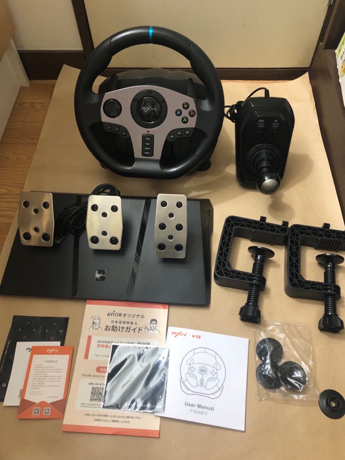 PXN V9 PCゲームレーシングホイール、270°/900°ステアリングホイール 
