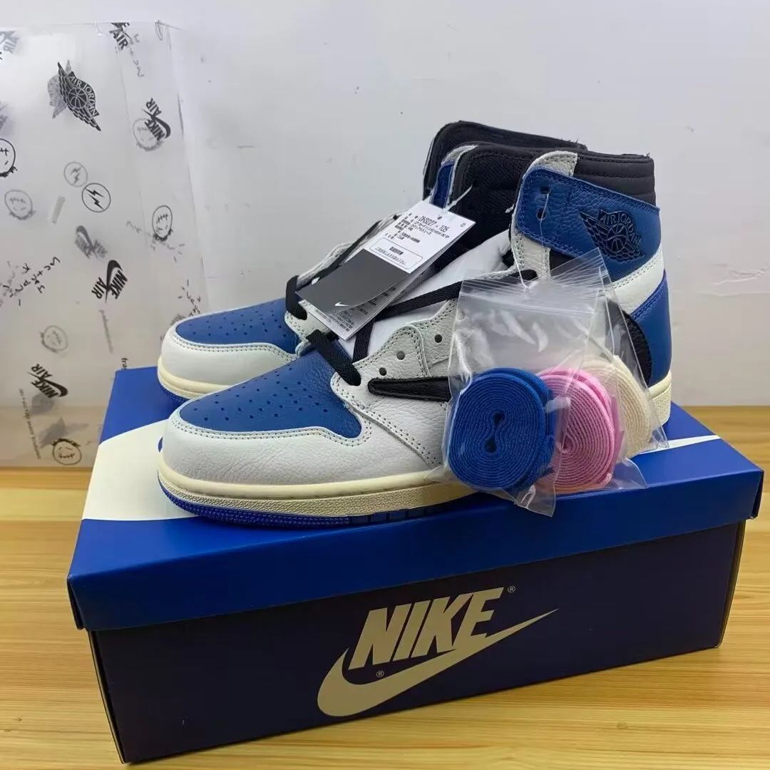 ナイキ NIKE × トラヴィス スコット Travis Scott × フラグメント Fragment ■ AIR JORDAN 1 HIGH Military Blue エア ジョーダン 1 ハイ ミリタリー ブルー スニーカー