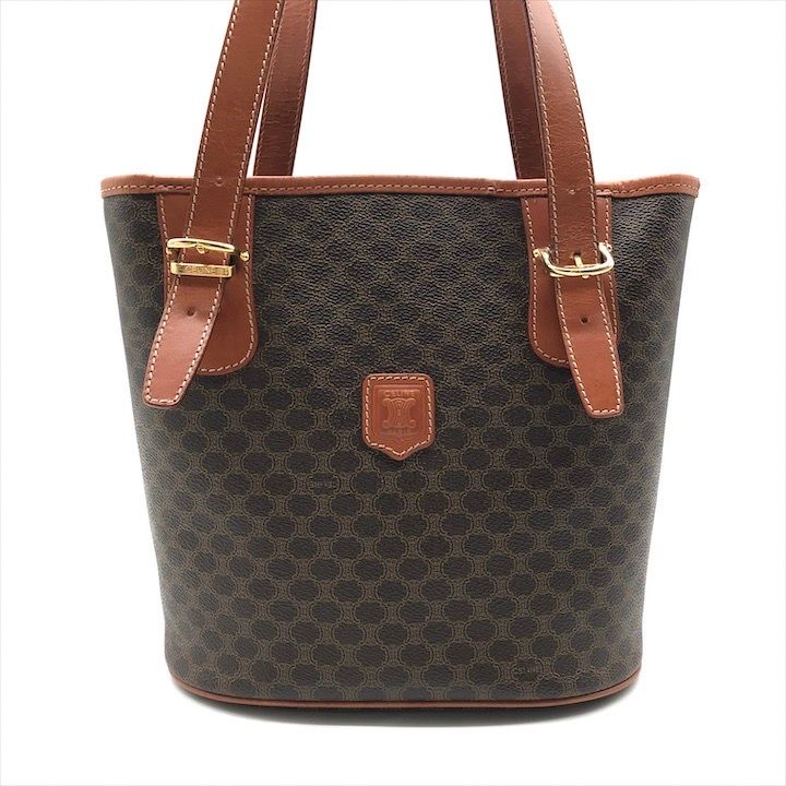 良品 CELINE セリーヌ マカダム トート バッグ ブラウン PVC レザー  