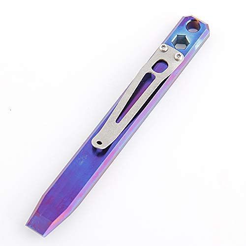 ブルー チタン製プライバー EDC 多機能レンチ ポケットツール クリップストラップ穴付き (ブルー)