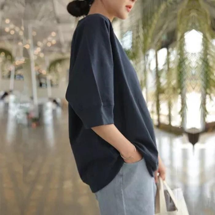 七分袖カットソー レディース 麻 ゆったり Tシャツ 7分袖 T