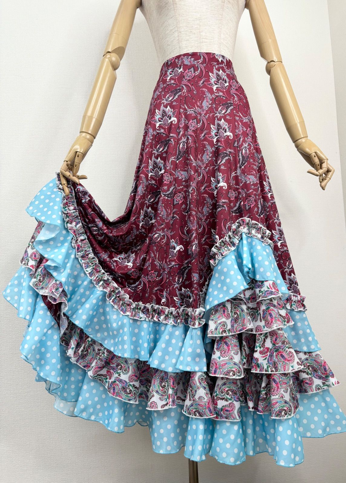 新品》フラメンコ ファルダ ワイン 社交ダンス ロングスカート
