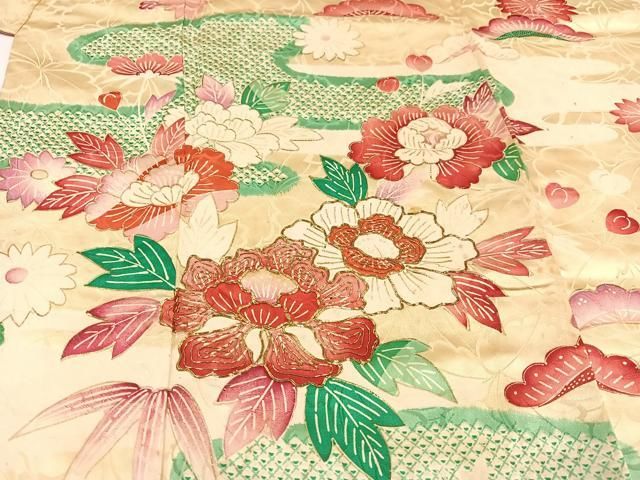 平和屋着物□豪華振袖 駒刺繍 草花文 金彩 正絹 逸品 AAAY4544ph