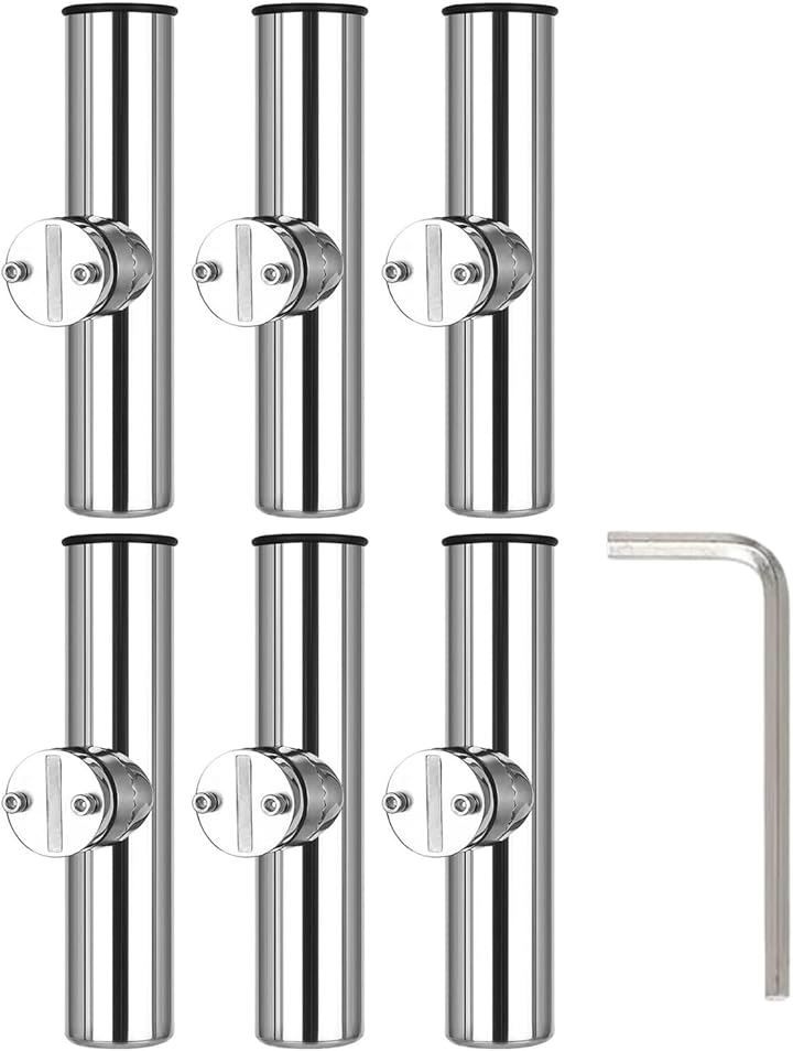 motayu18 超便利ロッドホルダー ステンレス製 鏡面仕上げ 船 船竿置き クランプオン式 無段階角度調節 角度調整可 船竿置き用 釣竿ホルダー 竿立て 6本セット 長さ約230mm パイプ内径約42mm パイプ外径 52mm
