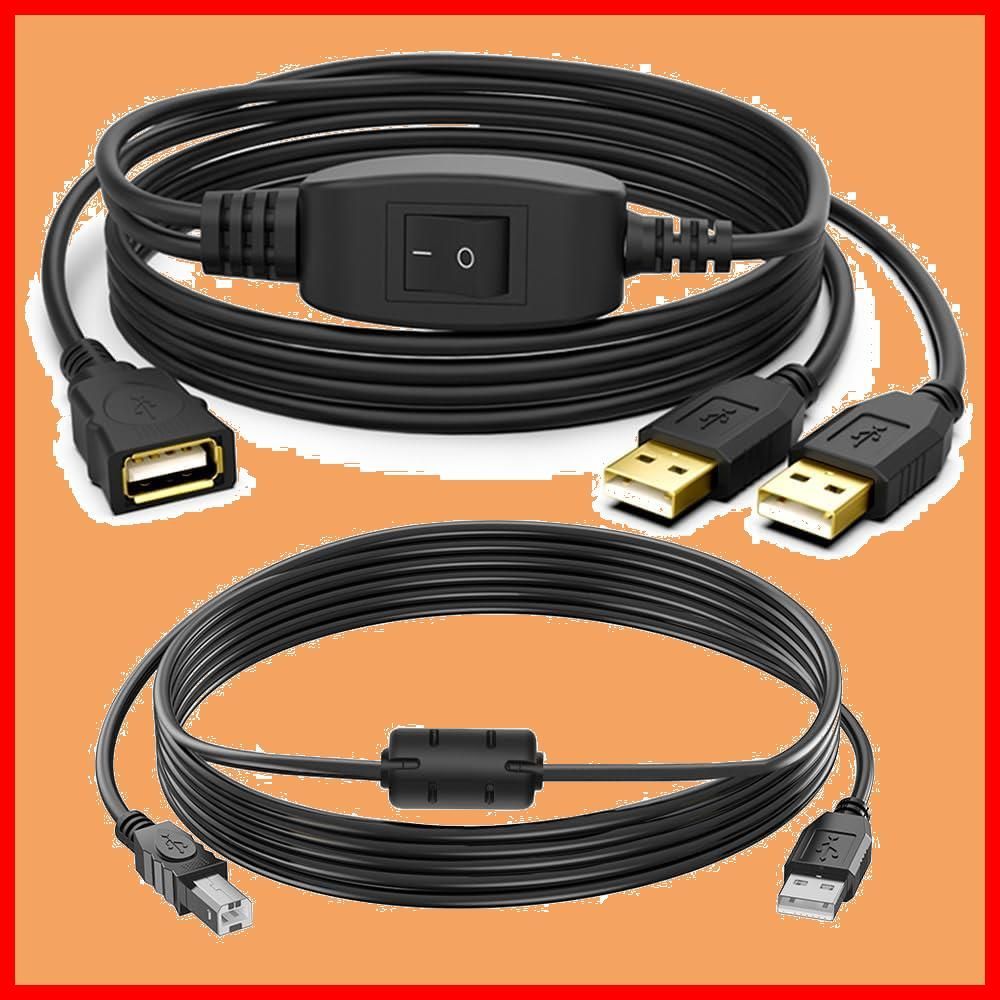 LBSC USBスプリッター2.0 USB Yケーブルオス-メスデュアルハブ電源コード延長アダプター1.5m USBプリントケーブル1.5m付き