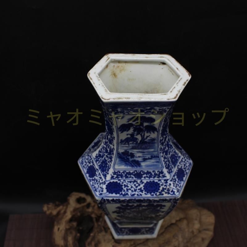 清乾隆青花人物花鳥六方賞瓶 景徳鎮 陶磁器 装飾品 現代工芸品 美術品 置物 清乾隆青花人物花鳥六方賞瓶 景徳鎮 陶磁器 装飾品 現代工芸品