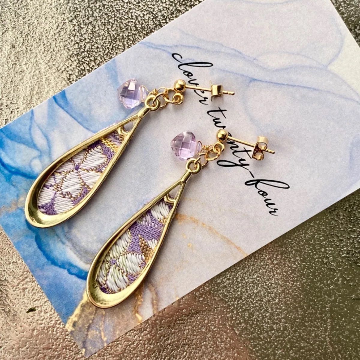 伝統工芸（金襴織物）桜 高品質ピンクアメジスト ピアス