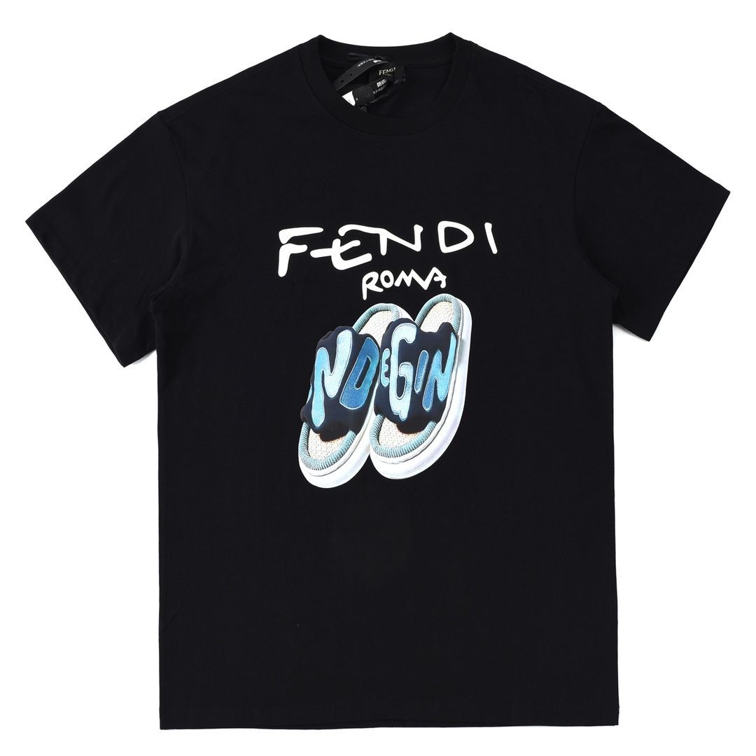 限定品新品Fendi 22ssスリッパレタープリント半袖Tシャツ Tシャツ/カットソー(半袖/袖なし)