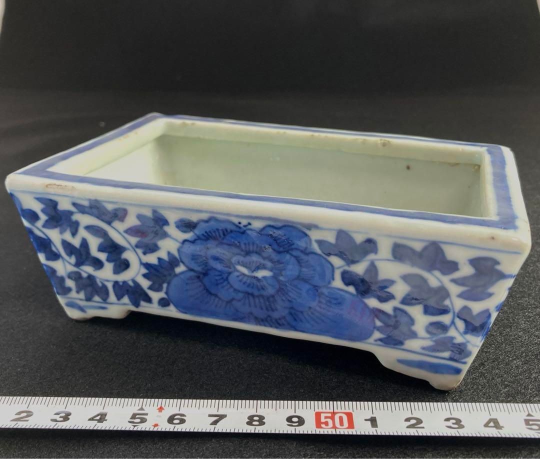 中国明時代 古染付水盤 9.3×14.8×5.4㎝ 本Y5-0517 トコウ