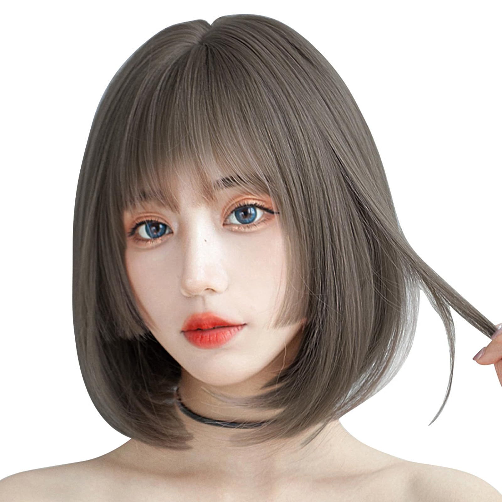 【新着商品】(樺茶色) ピンク 前髪 ぱっつん かつら 原宿ロリータ女性用 小劾果 自然 耐熱 フルウィッグ 姫髪 姫カットストレート Candybay ショート ボブ ウィッグ