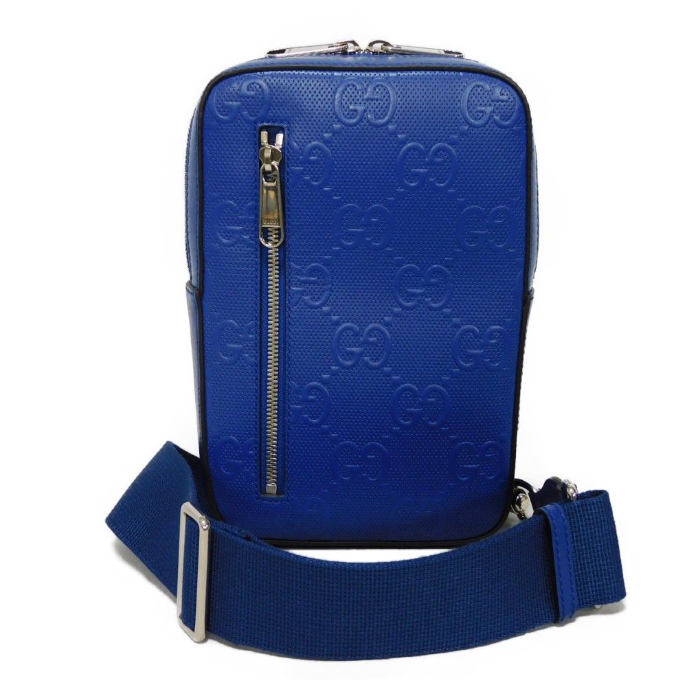 GUCCI グッチ ベルト バッグ パンチング ショルダーバッグ GG エンボス グローブレザー ブルー ボディバッグ 700431 1W3CN 4122