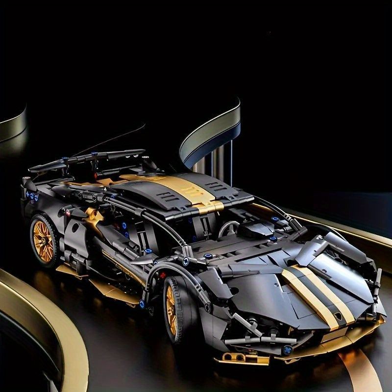1300個スポーツカーブリッジングブロックモデルキット、ブラックu0026ゴールド、ABSプラスチック、DIYコンストラクションセット、理想的な誕生日/クリスマス/ハロウィン/感謝祭/新年ギフト