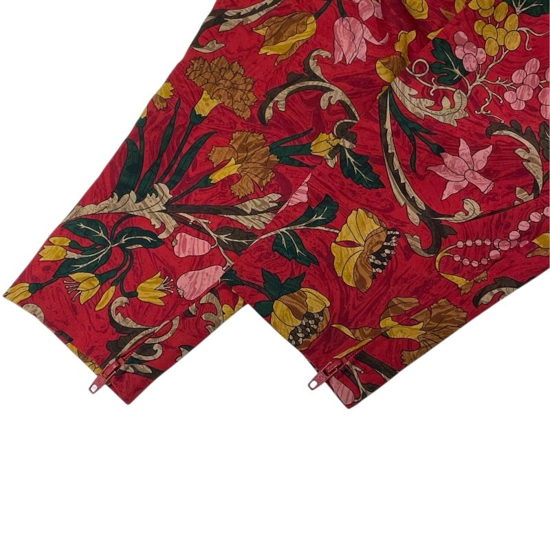 エルメス HERMES 花柄長袖ワンピース レッド シルク レディース  