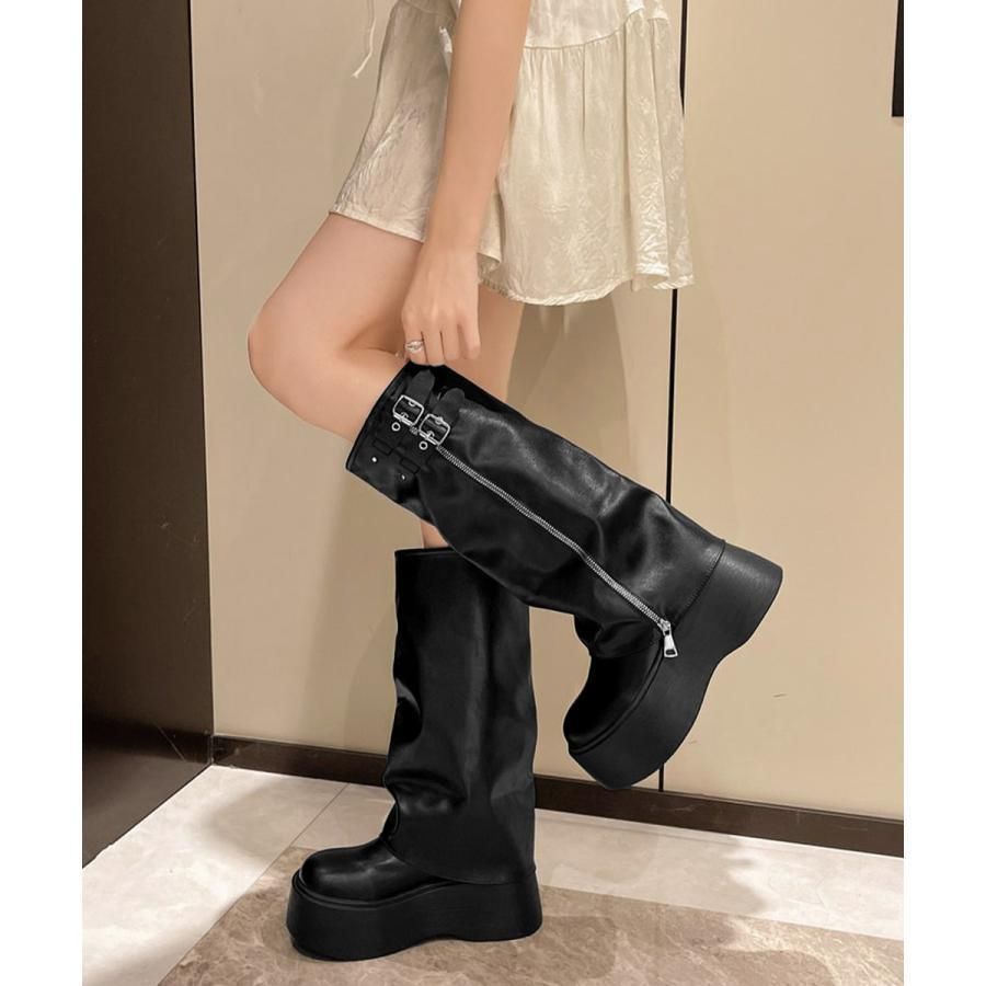 11色展開！国内発送カバーロングブーツ厚底 ルーズシルエット 転倒防止