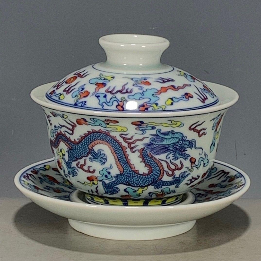 中国茶器 景徳鎮 陶磁器 青花馬蹄三才蓋碗 喜上眉梢 茶碗 煎茶器 新品未使用 中国茶器 景徳鎮 陶磁器 青花喜上眉梢三才蓋碗 茶碗 煎茶器 新品未使用