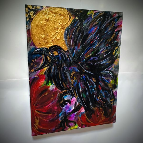 【一点物アート/F0号】八咫烏と月【現代アート/アクリル画/絵画】 一点物アート/F0号】八咫烏と月【現代アート/アクリル画/絵画】