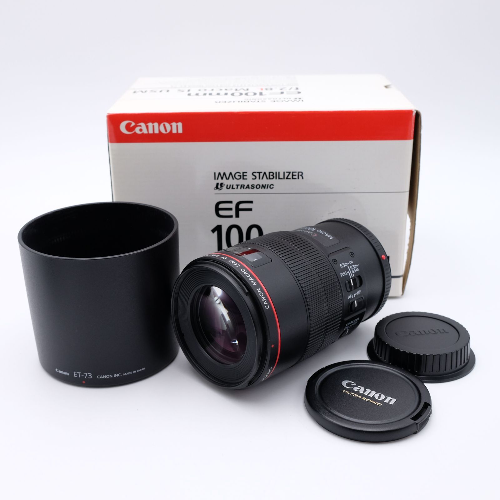 Canon EF100mm F2.8L マクロ IS USM 箱|レンズフード|キャップ付き