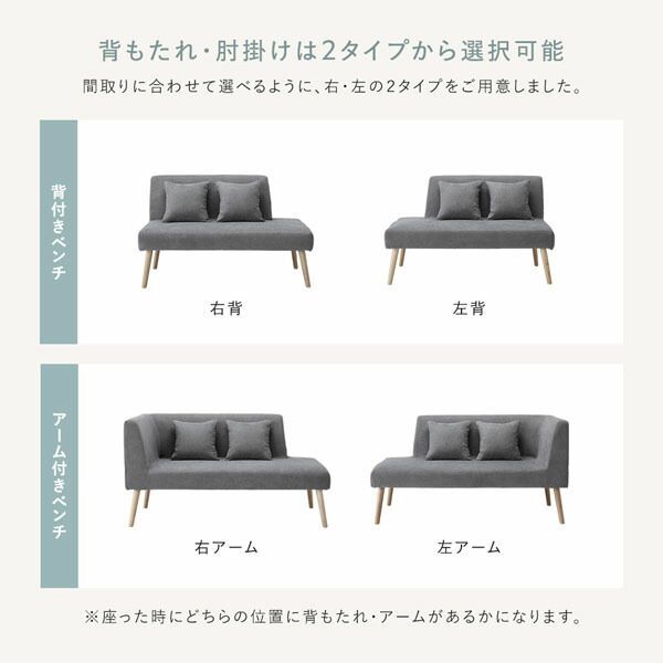 北欧ソファダイニング 4点セット 左カウチスタイル テーブル ＋ 右背付き ベンチ ＋ 左アーム付き ベンチ ＋ ベンチ ライトブルー 洗えるカバー付き レイアウト自由自在 ソファ ソファー ダイニングセット リビング ダイニング インテリア家具 組立品