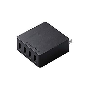【中古】(未使用･未開封品)　エレコム USB 充電器 ACアダプター コンセント [ iPhone u0026 iPad u0026 スマホ u0026 IQOS u0026 glo 対応 ] USB×4ポート 急速充電器 折畳式プラグ ブラック wyeba8q