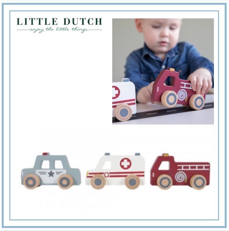 LITTLE DUTCH リトルダッチ 車セット ３台 木製玩具 パトカー、消防車