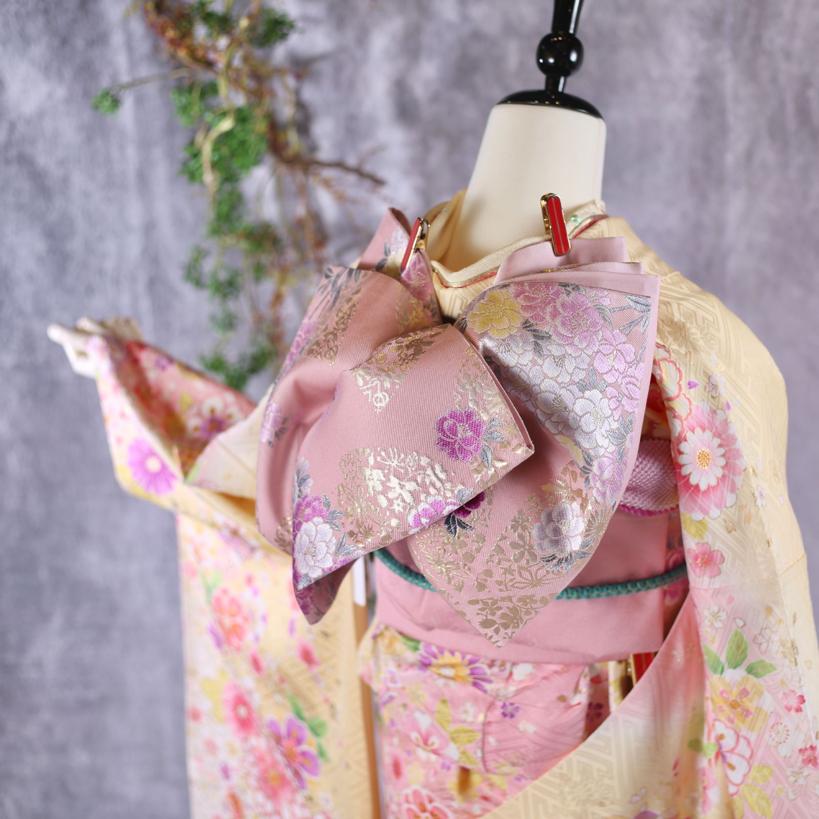 振袖フルセット 振袖セット 振袖 M～Lサイズ 中古 黄×新古典 美品 成人
