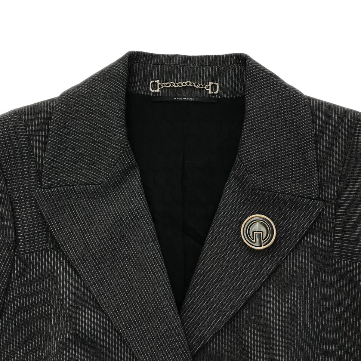 GUCCIグッチ セットアップスーツ ジャケット パンツ 黒 ストライプ スイス GUCCI - 美品 グッチ GUCCI セットアップ スーツ シングル ストライプ