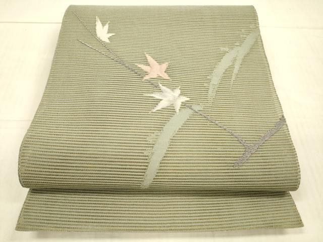 平和屋着物＊夏物 絽綴れ 八寸名古屋帯 刺繍 枝葉文 正絹 逸品