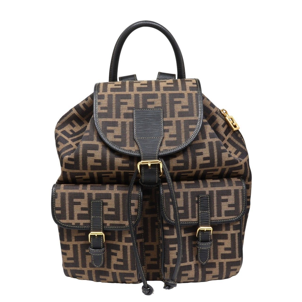 FENDI フェンディ ズッカ バッグパック ロゴ 総柄 キャンバス レザー 