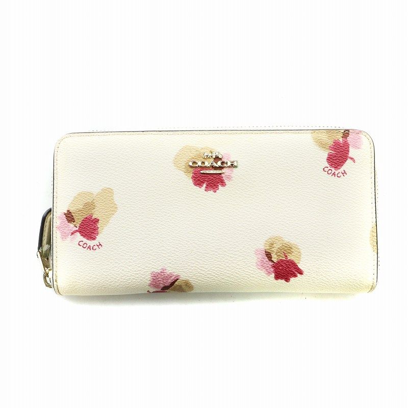 COACH コーチ 花柄 財布 長財布 白 ホワイト アイボリー ピンク コーチ
