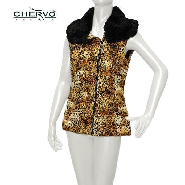 シェルボ CHERVO レディース 秋冬 保温 撥水 防シミ 通気性 レオパード柄 中わた ベスト サイズ40 032-48071