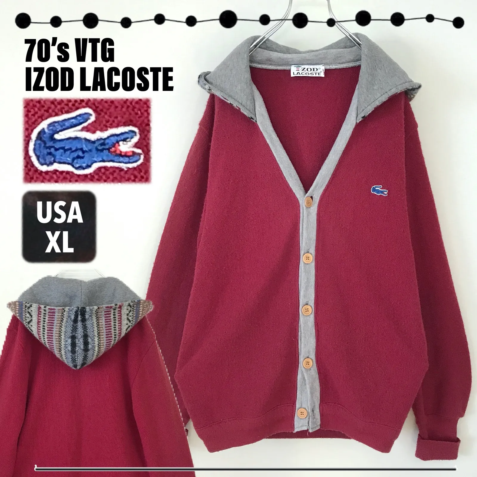 VTG IZOD LACOSTE☆70年代 アメリカラコステ☆カーディガン