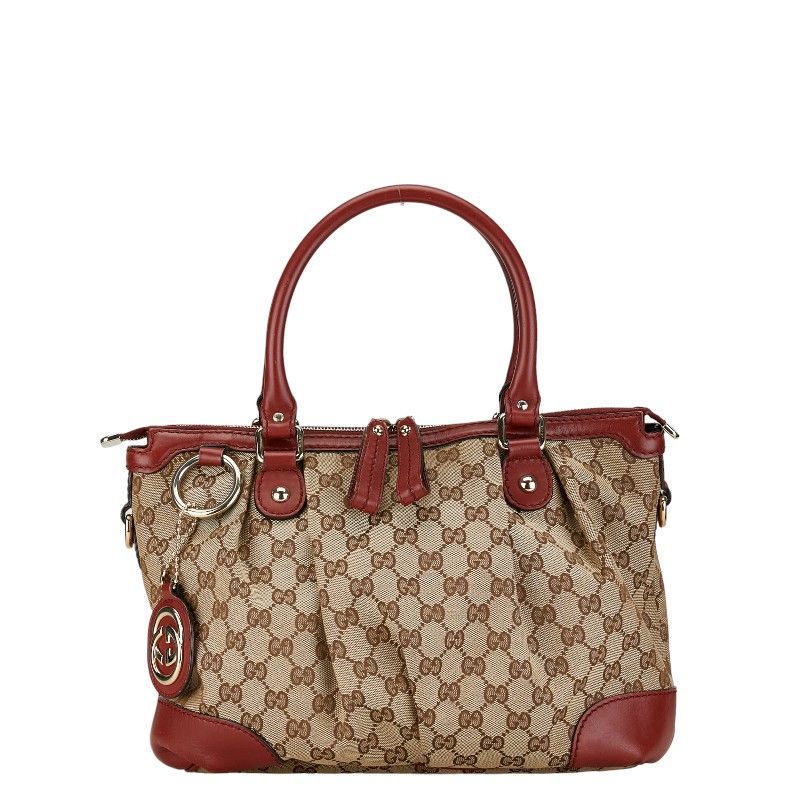 Gucciグッチ ディアマンテ ハンドバッグ キャンバス 赤カーフレザー